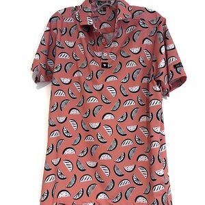 Bad Birdie Polo Shirt Mens Size Small Golf Fruit Slices Wedges Salmon Color